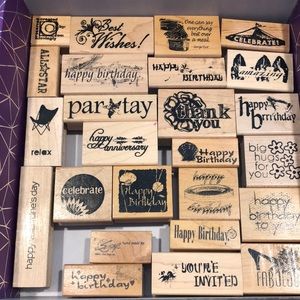 25 wood mounted scrap club sentiment stamps